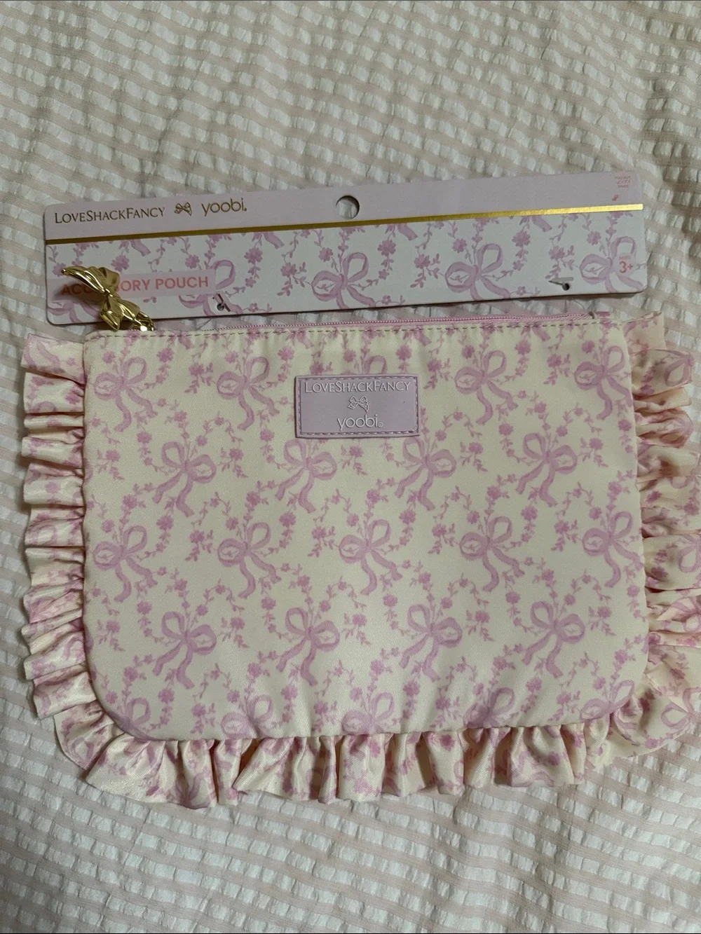 LoveShackFancy Pink Bow Floral Planner & matching Ruffle Accessory Pouch NWT
